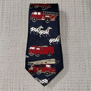 RENAISSANCE Navy Ivory Red White Black Yellow Fire Truck Dalmatians Woven Tie